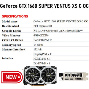 NEW MSI GeForce GTX 1660 SUPER VENTUS XS C OC 1660S 12nm 6G GDDR6 192bit  Support AMD Intel Desktop CPU Motherboard  Video Card