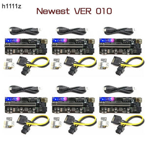 6pcs Riser 010 USB 3.0 PCIE Riser PCI Express X16 Extender Adapter 010S Plus GPU Riser Card SATA 15pin to 6pin Power Marquee LED - Mining Heaven