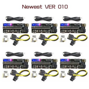 6pcs Riser 010 USB 3.0 PCIE Riser PCI Express X16 Extender Adapter 010S Plus GPU Riser Card SATA 15pin to 6pin Power Marquee LED - Mining Heaven