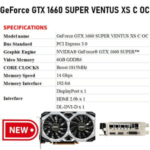 NEW MSI GeForce GTX 1660 SUPER VENTUS XS C OC 1660S 12nm 6G GDDR6 192bit  Support AMD Intel Desktop CPU Motherboard  Video Card - Mining Heaven