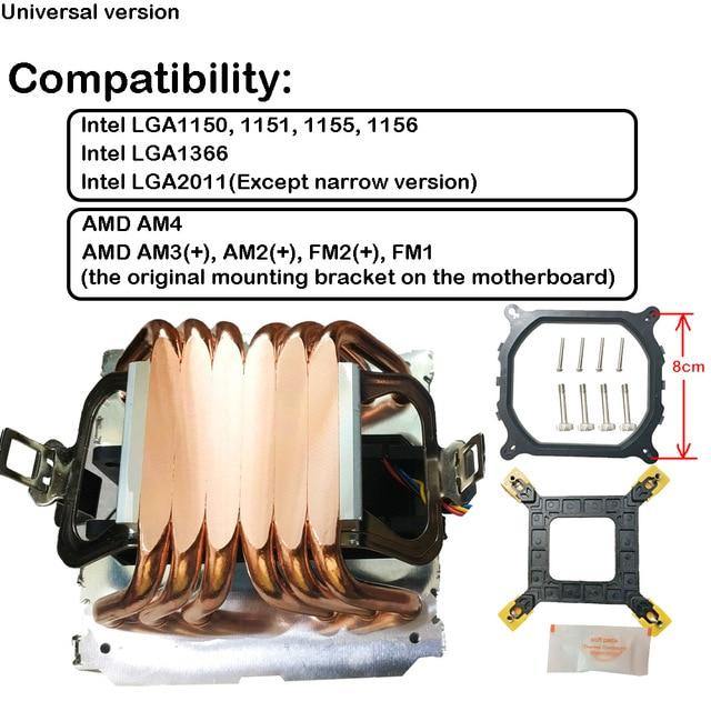 High quality CPU cooler 115X 2011 6 heatpipe dual-tower cooling 9cm fan support for Intel for AMD X79 X99 X58 Ryzen cooling - Mining Heaven