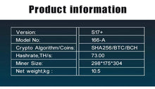 Load image into Gallery viewer, *USED* Powerful Bitmain Miners ASIC Mining Machine S17+ 53T 67T 70T 73T 76T S17E 64T 72T PK Antminer S17 Pro 50T/53T 56T 59T BTC Miner - Mining Heaven
